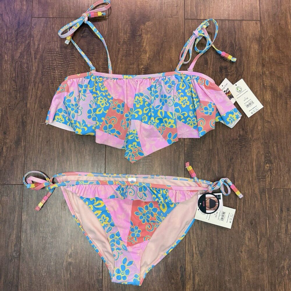 NWT Nobo Patchwork Daisy Hanky Swimwear bikini set top & Bottom Sz Large 11-13